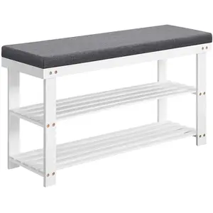 SONGMICS Banc de rangement à chaussures en bambou 2 étagères blanc gris