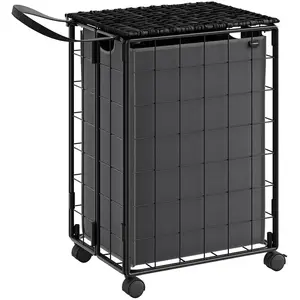 SONGMICS Panier à linge sale, Noir D'encre + Gris Ardoise / 90L (46 x 33 x 65 cm) pas cher