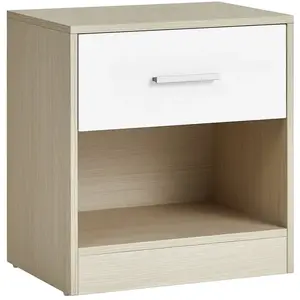 Vasagle Table de nuit avec tiroir, Beige Naturel + Blanc Classique pas cher