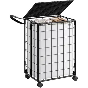 SONGMICS Panier à linge sale, Noir D'encre + Blanc Nuage / 90L (46 x 33 x 65 cm) pas cher