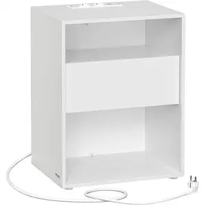 VASAGLE Table d’appoint avec multiprise et tiroir (assemblage sans outils), Blanc Mat / 1 pas cher