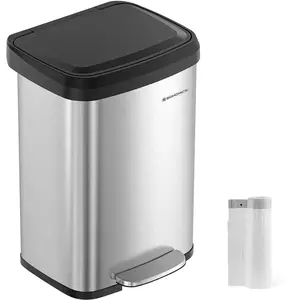 SONGMICS Poubelle de cuisine 50L, Argent + Noir pas cher