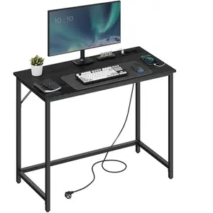 VASAGLE Bureau informatique avec multiprises LED, Noir Boisé + Noir D'encre pas cher