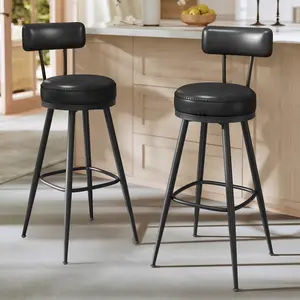 VASAGLE EKHO Collection - Tabourets de bar design en PU (Lot de 2&4), Noir D'encre / 57P x 57L x 101H cm / 2 pas cher