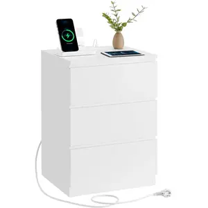 VASAGLE Table de chevet avec 3 tiroirs, Blanc Nuage / 1 pas cher