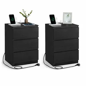 VASAGLE Table de chevet avec 3 tiroirs, Noir Boisé / 2 pas cher