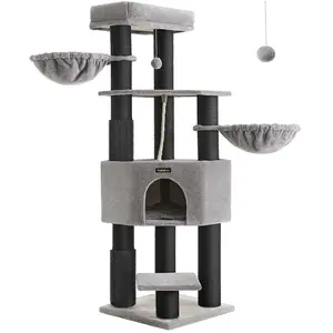 Feandrea Arbre à chat grand et stable avec tapis chaud, Gris Tourterelle + Noir pas cher