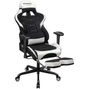 SONGMICS Fauteuil gamer avec repose-pieds, Noir et Blanc pas cher