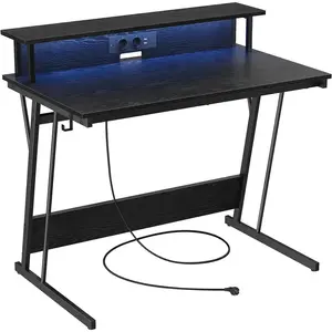 VASAGLE Bureau gaming avec LED, Noir Boisé / 100L x 60P cm pas cher