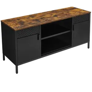 VASAGLE Meuble TV réglable, Marron Rustique + Noir pas cher