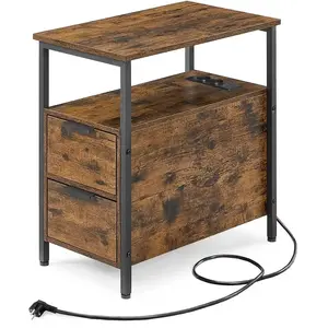 VASAGLE Table d’appoint 2 tiroirs, Marron Rustique + Noir ClassiqueVendu parsongmics