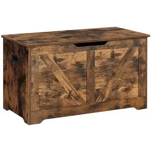 VASAGLE Coffre de rangement avec 2 charnières de sécurité, Marron Rustique / 40 x 80 x 46 cm pas cher