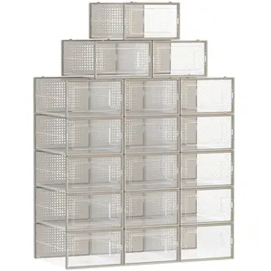 SONGMICS Boîtes à chaussures pliables, Transparent + Beige Avoine / Pour pointure jusqu'à 44 / Lot de 18Vendu parsongmics