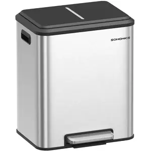 Comparateur de prix : SONGMICS Poubelle de cuisine acier fermeture douce ( 2 x 15 L), Argent Métallique