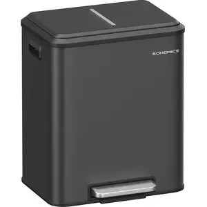 Comparateur de prix : SONGMICS Poubelle de cuisine acier fermeture douce ( 2 x 15 L), Noir d'Encre