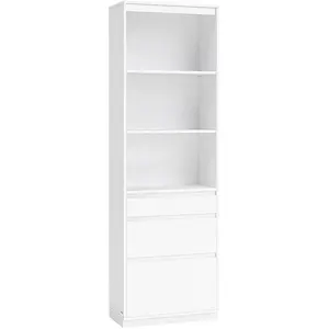 VASAGLE Bibliothèque, 3 Tiroirs de Tailles Différentes, Étagères Réglables, Hauteur 180 cm, Moderne, Gain de Place, Blanc Neige pas cher