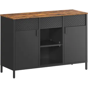 SONGMICS Armoire de rangement, étagères réglables, marron rustique et noir mat pas cher