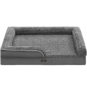 Comparateur de prix : Feandrea Panier pour chien tissu peluche aux motifs roses, L 106 x l 81 x H 18 cm / Gris Ardoise