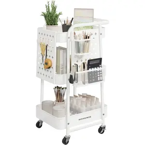 SONGMICS Chariot de rangement 3 plateaux en maille métallique, Blanc Nuage pas cher