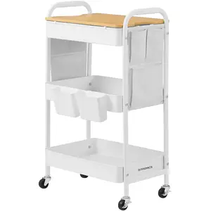 SONGMICS Chariot de rangement à 3 niveaux, Blanc Nuage pas cher