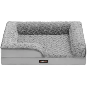 Feandrea Panier pour chien tissu peluche aux motifs roses, L 71 x l 58 x H 16 cm / Gris Tourterelle pas cher