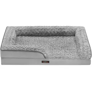 Comparateur de prix : Feandrea Panier pour chien tissu peluche aux motifs roses, L 91 x l 68 x H 16 cm / Gris Tourterelle