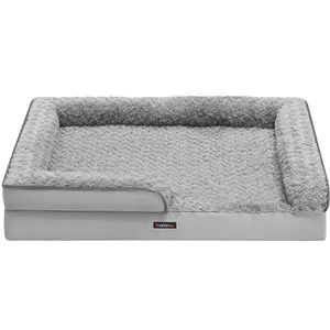 Comparateur de prix : Feandrea Panier pour chien tissu peluche aux motifs roses, L 106 x l 81 x H 18 cm / Gris Tourterelle