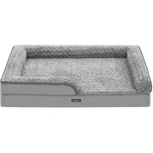 Feandrea Panier pour chien tissu peluche aux motifs roses, L 122 x l 89 x H 18 cm / Gris Tourterelle