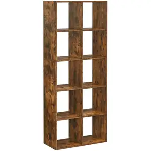 Comparateur de prix : VASAGLE Bibliothèque, 10 Compartiments, pour Salon, Bureau, Chambre, Séparateur de Pièce, Style Industriel, Marron Rustique
