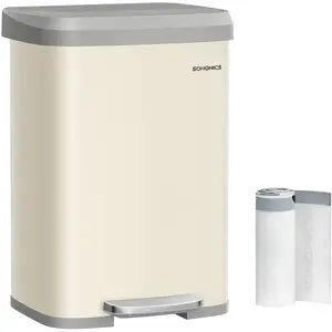 SONGMICS Poubelle de cuisine 50L, Beige Sable + Gris Tourterelle pas cher