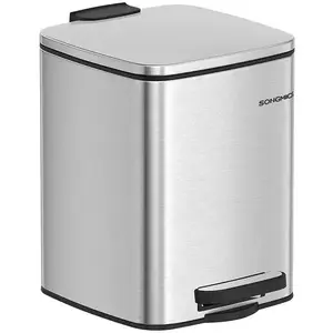 SONGMICS Poubelle de salle de bain 6L, Argent Métallique / 25,5H cm