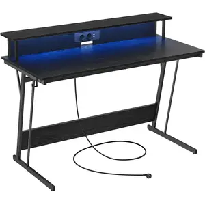 VASAGLE Bureau gaming avec LED, Noir Boisé / 135L x 55P cm pas cher