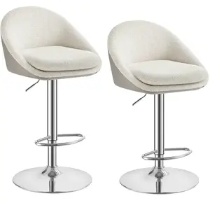 VASAGLE Lot de 2 tabourets de bar pivotant à 360°, Blanc Crème / PU premium + Tissu peluche doux pas cher