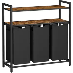 Comparateur de prix : VASAGLE Chariot à linge 2 paniers noir, Marron Rustique + Noir / 120 L