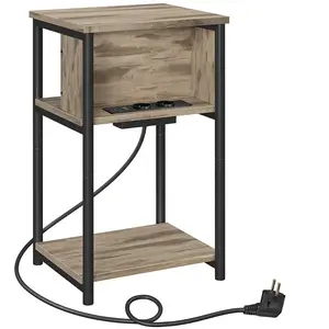 SONGMICS Table d'Appoint Pratique avec Prises pour Salon ou Chambre, Marron Camel + NoirVendu parsongmics