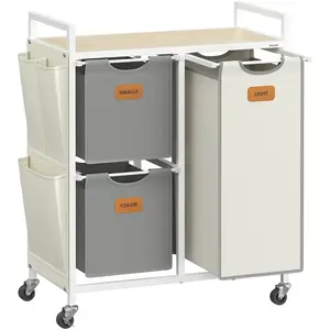 VASAGLE Panier à Linge 3 Compartiments, Beige Naturel + Gris Tourterelle + Blanc Crème pas cher