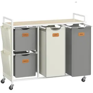 VASAGLE Panier à linge 4 compartiments, Beige Naturel + Gris Tourterelle + Blanc Crème pas cher