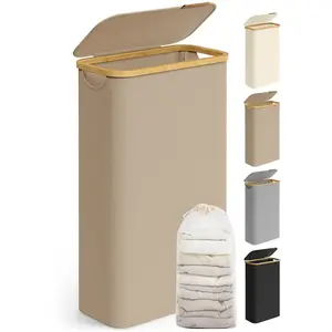SONGMICS Panier à linge mince avec couvercle, Marron Camel / 65 L pas cher