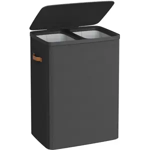 SONGMICS Panier à linge pratique avec compartiments et couvercle pour salle de bain, Noir d'encre