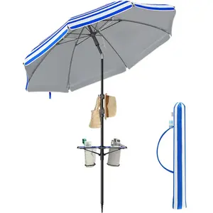 SONGMICS Parasol inclinaison de 30° des 2 côtés (UPF 50+), Bleu + Blanc / 160cm pas cher
