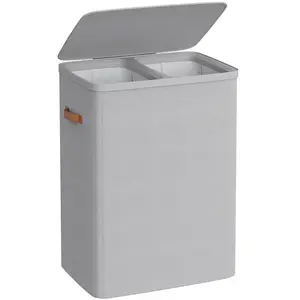 SONGMICS Panier à linge pratique avec compartiments et couvercle pour salle de bain, Gris Tourterelle pas cher
