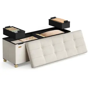 SONGMICS Banc de rangement en velours, Beige Cappuccino