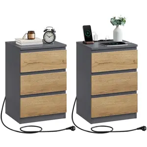 VASAGLE Table de chevet avec 3 tiroirs, Jaune + Gris / 2 pas cher