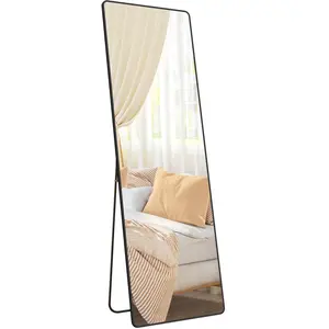 SONGMICS Miroir intégral 160 x 50 cm sur pied cadre en alliage d'aluminium noir pas cher