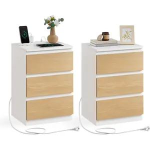 VASAGLE Table de chevet avec 3 tiroirs, Blanc Nuage + Jaune Amande / 2 pas cher