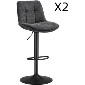 VASAGLE Tabourets de bar, lot de 2, chaise de cuisine, siège pivotant à hauteur réglable, avec dossier et repose-pieds, salle à manger, comptoir, acier, gris ardoise