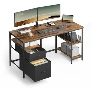 VASAGLE Bureau d’ordinateur 3 étagères 2 tiroirs pas cher