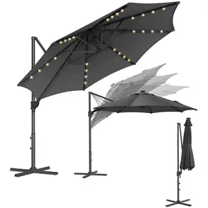 SONGMICS Parasol de jardin 300 cm avec 28 LED solaires, Gris pas cher