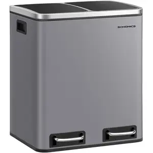 SONGMICS Poubelle en métal 30L à double compartimen, Gris Ardoise pas cher