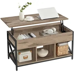 VASAGLE Table basse avec plateau relevable, Marron Camel + Noir pas cher